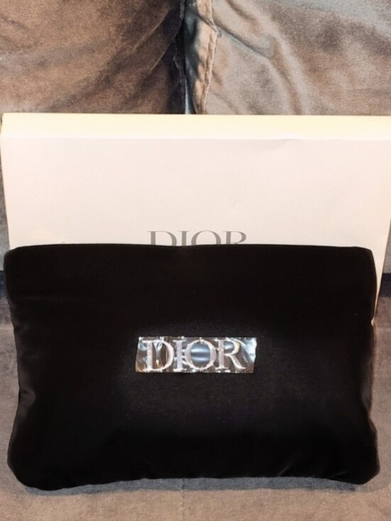 Dior Handbags - Dior NIB! Black Satin Cosmetic Case with Logo Plaque